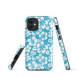 Aqua Blue and White Hawaiian Flowers Tough Case for iPhone®