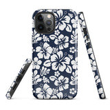 Navy Blue and White Hawaiian Flowers Tough Case for iPhone®