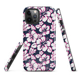 Navy Blue, Hot Pink and White Hawaiian Flowers Tough Case for iPhone®