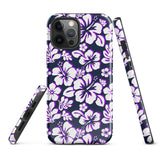 Navy Blue, Purple and White Hawaiian Flowers Tough Case for iPhone®