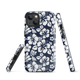 Navy Blue and White Hawaiian Flowers Tough Case for iPhone®