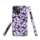 Navy Blue, Purple and White Hawaiian Flowers Tough Case for iPhone®