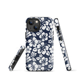 Navy Blue and White Hawaiian Flowers Tough Case for iPhone®