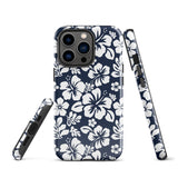 Navy Blue and White Hawaiian Flowers Tough Case for iPhone®