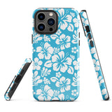 Aqua Blue and White Hawaiian Flowers Tough Case for iPhone®