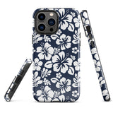 Navy Blue and White Hawaiian Flowers Tough Case for iPhone®