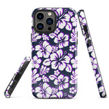 Navy Blue, Purple and White Hawaiian Flowers Tough Case for iPhone®