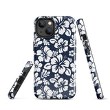 Navy Blue and White Hawaiian Flowers Tough Case for iPhone®