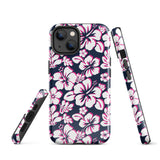 Navy Blue, Hot Pink and White Hawaiian Flowers Tough Case for iPhone®