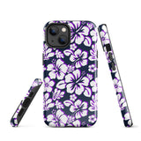 Navy Blue, Purple and White Hawaiian Flowers Tough Case for iPhone®