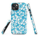 Aqua Blue and White Hawaiian Flowers Tough Case for iPhone®