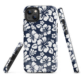 Navy Blue and White Hawaiian Flowers Tough Case for iPhone®