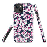 Navy Blue, Hot Pink and White Hawaiian Flowers Tough Case for iPhone®