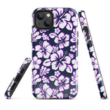 Navy Blue, Purple and White Hawaiian Flowers Tough Case for iPhone®