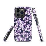 Navy Blue, Purple and White Hawaiian Flowers Tough Case for iPhone®