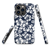 Navy Blue and White Hawaiian Flowers Tough Case for iPhone®