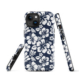 Navy Blue and White Hawaiian Flowers Tough Case for iPhone®