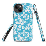 Aqua Blue and White Hawaiian Flowers Tough Case for iPhone®