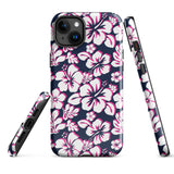 Navy Blue, Hot Pink and White Hawaiian Flowers Tough Case for iPhone®