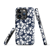 Navy Blue and White Hawaiian Flowers Tough Case for iPhone®