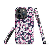 Navy Blue, Hot Pink and White Hawaiian Flowers Tough Case for iPhone®