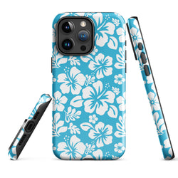 Aqua Blue and White Hawaiian Flowers Tough Case for iPhone