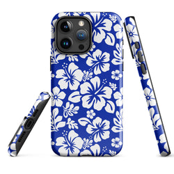 Royal Blue and White Hawaiian Flowers Tough Case for iPhone