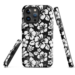 Black and White Hawaiian Flowers Tough Case for iPhone