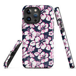 Navy Blue, Hot Pink and White Hawaiian Flowers Tough Case for iPhone®