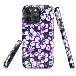 Navy Blue, Purple and White Hawaiian Flowers Tough Case for iPhone®