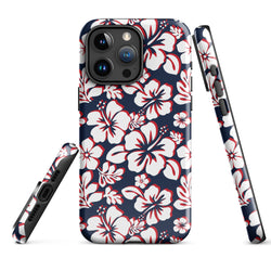 Navy Blue, Red and White Hawaiian Flowers Tough Case for iPhone®