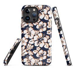 Navy Blue, Orange and White Hawaiian Flowers Tough Case for iPhone®