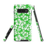 Lime Green and White Hawaiian Flowers Tough Case for Samsung® Galaxy Phone