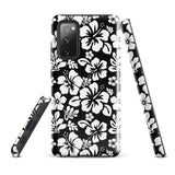 Black and White Hawaiian Flowers Tough Case for Samsung® Galaxy Phone