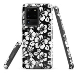 Black and White Hawaiian Flowers Tough Case for Samsung® Galaxy Phone