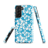 Aqua Blue and White Hawaiian Flowers Tough Case for Samsung® Galaxy Phone