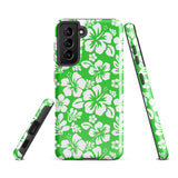 Lime Green and White Hawaiian Flowers Tough Case for Samsung® Galaxy Phone