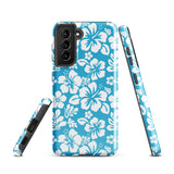 Aqua Blue and White Hawaiian Flowers Tough Case for Samsung® Galaxy Phone