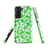 Lime Green and White Hawaiian Flowers Tough Case for Samsung® Galaxy Phone