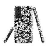 Black and White Hawaiian Flowers Tough Case for Samsung® Galaxy Phone