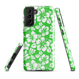 Lime Green and White Hawaiian Flowers Tough Case for Samsung® Galaxy Phone