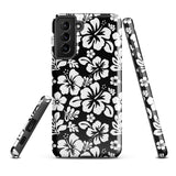 Black and White Hawaiian Flowers Tough Case for Samsung® Galaxy Phone