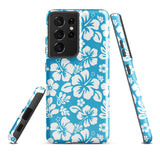 Aqua Blue and White Hawaiian Flowers Tough Case for Samsung® Galaxy Phone