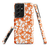 Orange and White Hawaiian Flowers Tough Case for Samsung® Galaxy Phone