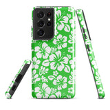 Lime Green and White Hawaiian Flowers Tough Case for Samsung® Galaxy Phone