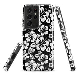 Black and White Hawaiian Flowers Tough Case for Samsung® Galaxy Phone