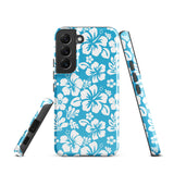 Aqua Blue and White Hawaiian Flowers Tough Case for Samsung® Galaxy Phone