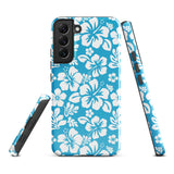 Aqua Blue and White Hawaiian Flowers Tough Case for Samsung® Galaxy Phone