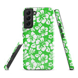 Lime Green and White Hawaiian Flowers Tough Case for Samsung® Galaxy Phone