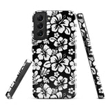 Black and White Hawaiian Flowers Tough Case for Samsung® Galaxy Phone